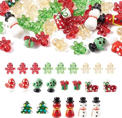 44Pcs Christmas Glass Beads for Jewelry Making