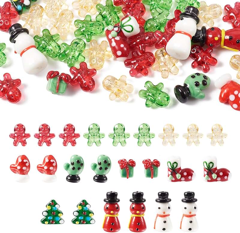 44Pcs Christmas Glass Beads for Jewelry Making