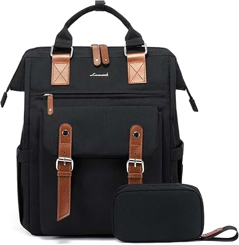 Black-brown 15.6-inch laptop backpack for women and teens
