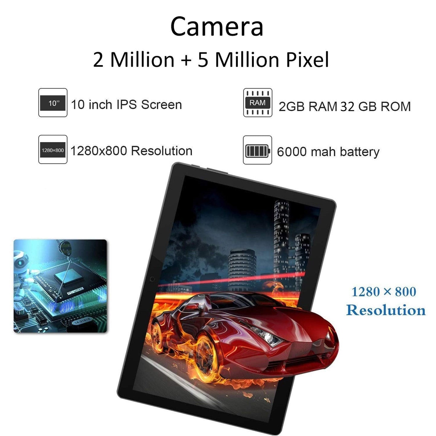 Tablet 10 Inch Android 3G Phone Tablets with 32GB Storage Dual Sim Card 5MP Camera, WiFi, Bluetooth, GPS, Quad Core, HD Touchscreen, Support 3G Phone Call (Black)
