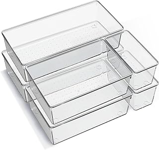 Set of 6 Clear Plastic Drawer Organizer Trays