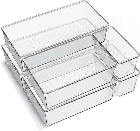 Set of 6 Clear Plastic Drawer Organizer Trays