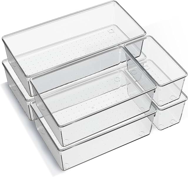 Set of 6 Clear Plastic Drawer Organizer Trays