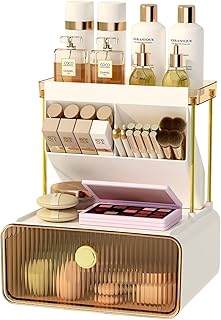 Three-Tier Makeup Organizer with Drawer and Brush Holder