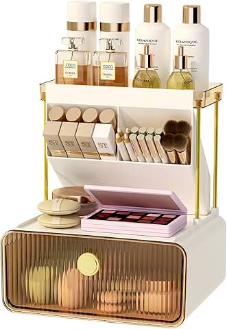 Three-Tier Makeup Organizer with Drawer and Brush Holder