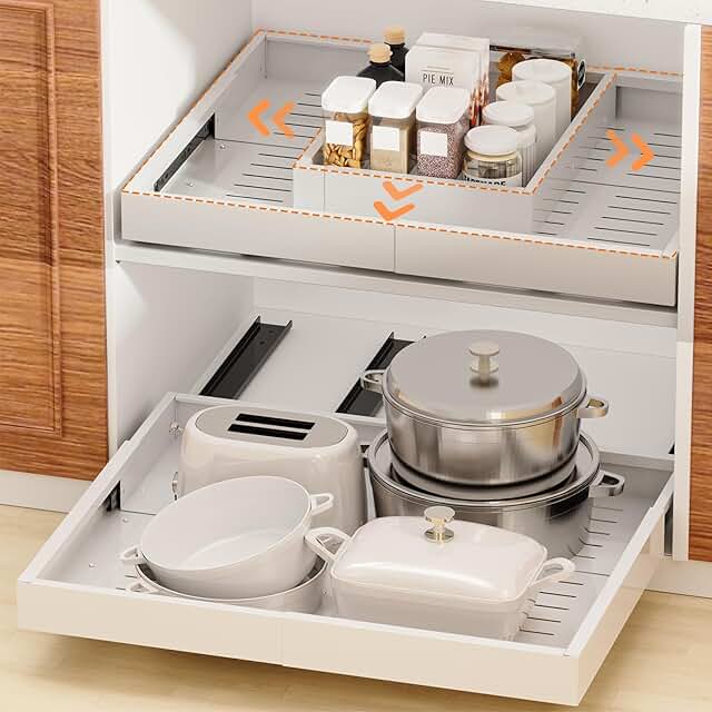 Adjustable Pull-Out Cabinet Organizer for Kitchen Storage