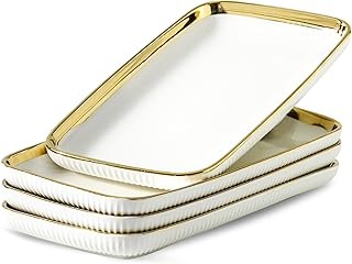 Set of 4 White Ceramic Serving Platters, 12 Inch Rectangular