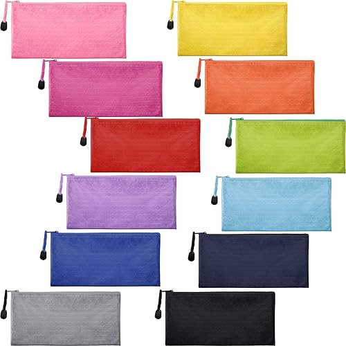 12-Piece Waterproof Zipper Pencil and Makeup Pouches