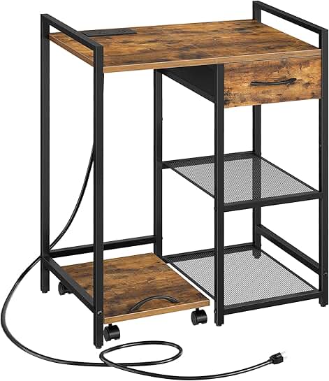 Printer Stand with Charging Station and Fabric Drawer