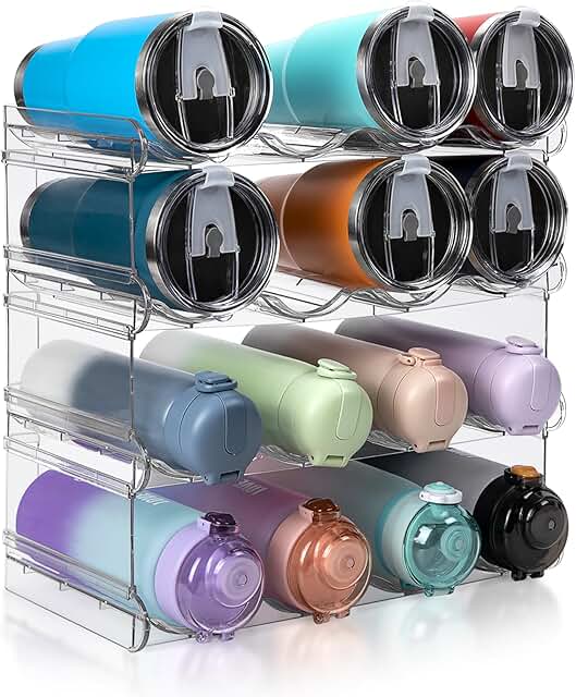 Large 4-Tier Clear Water Bottle Organizer for Cabinets