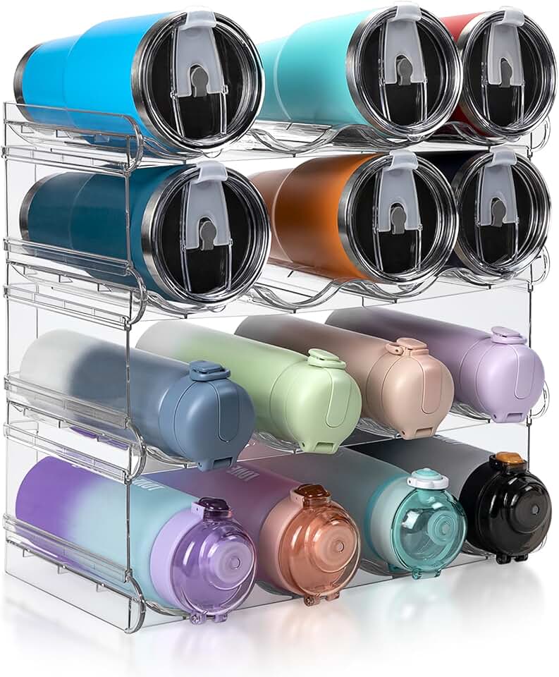 Large 4-Tier Clear Water Bottle Organizer for Cabinets
