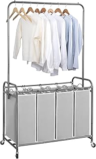Portable Laundry Sorter with Hanging Bar and Wheels