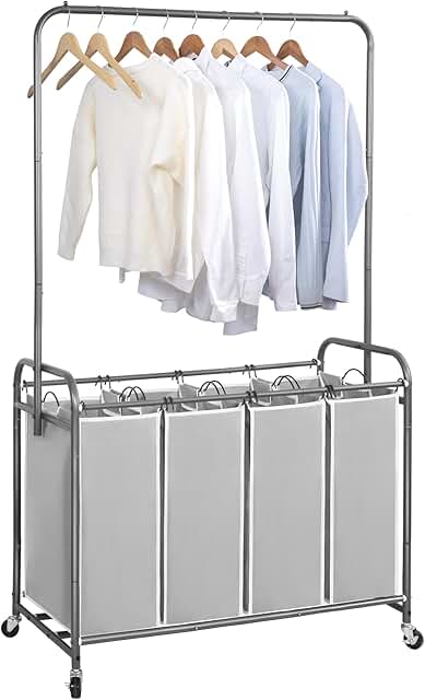 Portable Laundry Sorter with Hanging Bar and Wheels