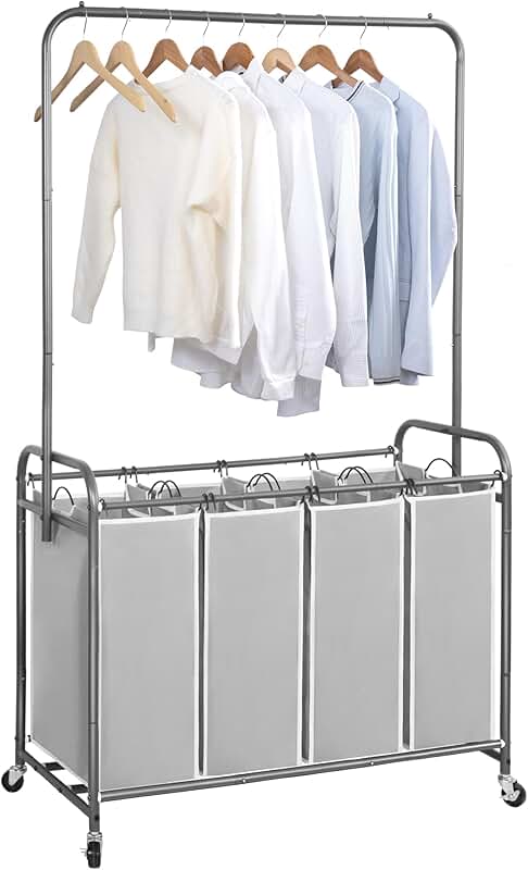 Portable Laundry Sorter with Hanging Bar and Wheels