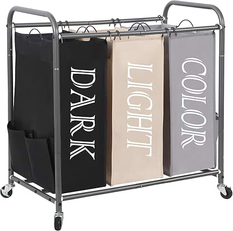 3-Section Laundry Sorter with Lockable Wheels