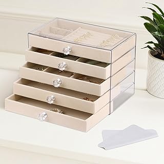 Elegant Acrylic Jewelry Box with 5 Velvet-Lined Drawers