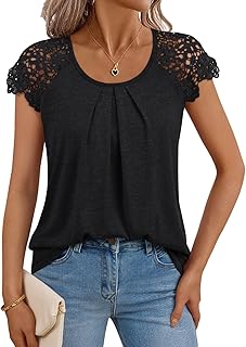 Lace Short Sleeve Women's Summer Crew Neck Top