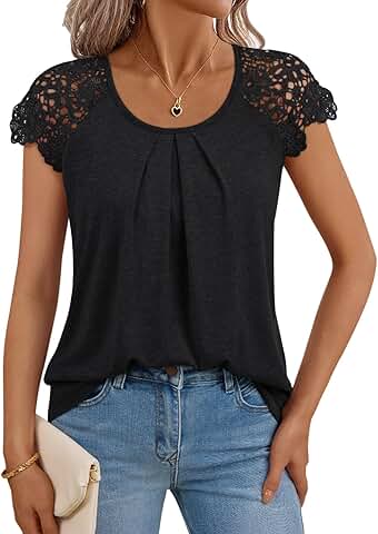 Lace Short Sleeve Women's Summer Crew Neck Top