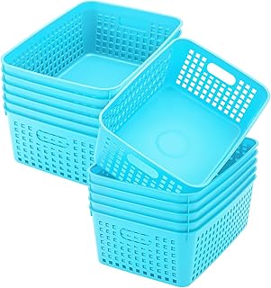 Set of 12 Large Plastic Storage Baskets with Handles