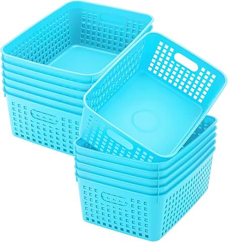 Set of 12 Large Plastic Storage Baskets with Handles