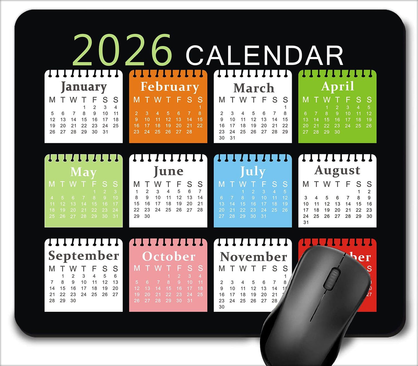 Colorful 2026 Calendar Mouse Pad for Office and Gaming