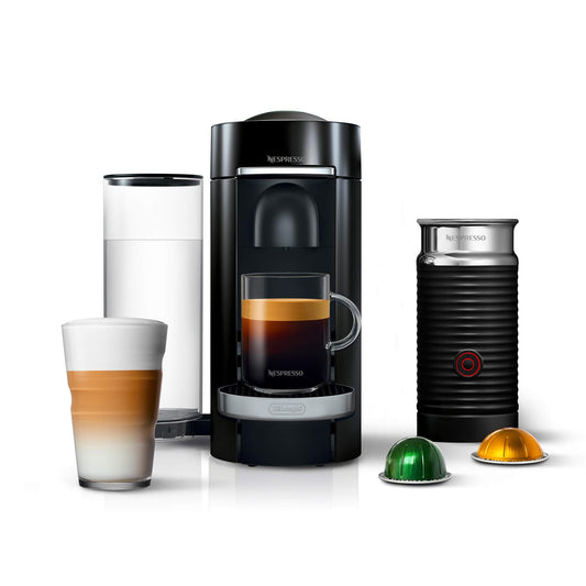 VertuoPlus Deluxe Coffee and Espresso Machine by De'Longhi with Milk Fr  Piano Black