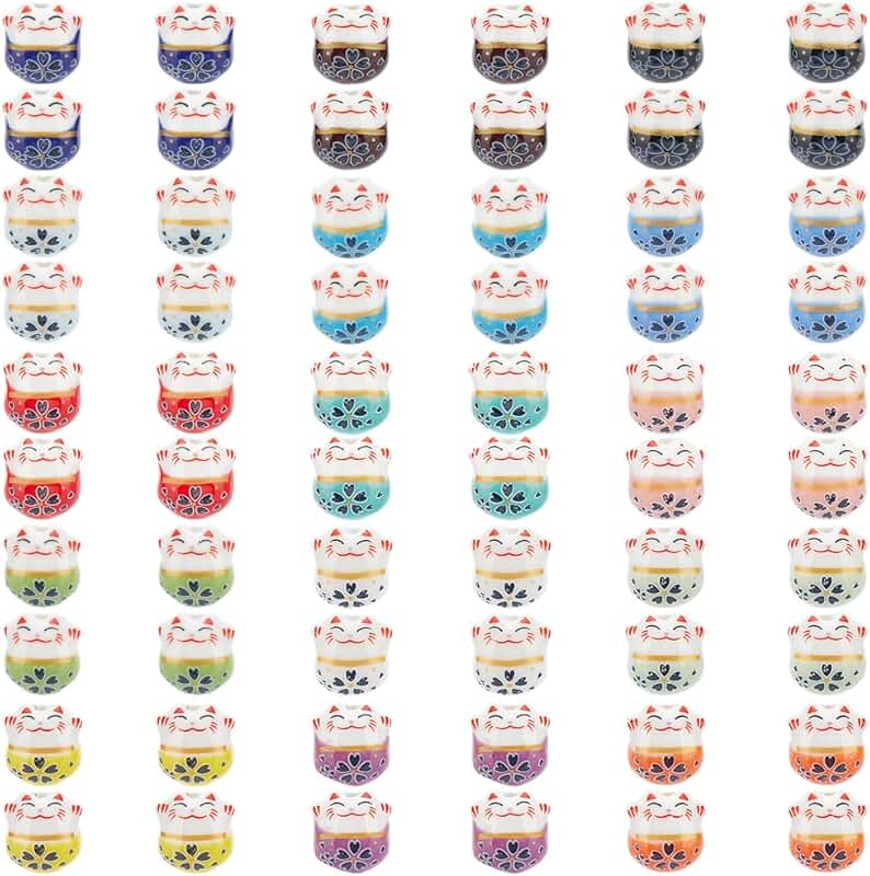 60 pcs Ceramic Lucky Cat Beads for Jewelry Making