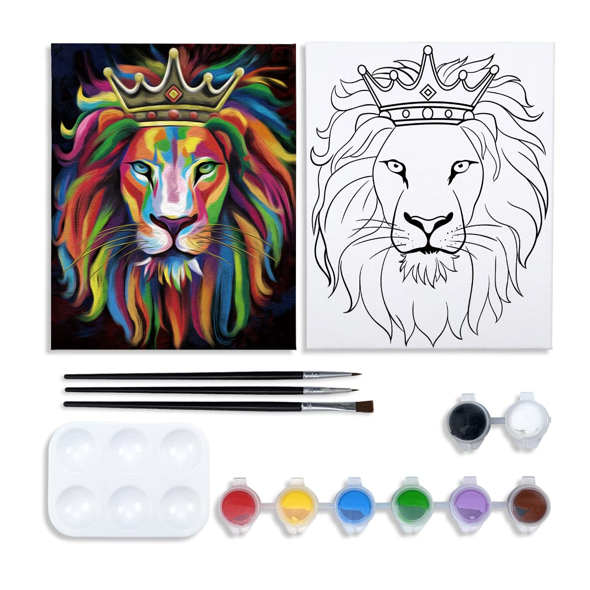 Pre-Drawn Canvas Painting Kit 8x10 with Neon Paints