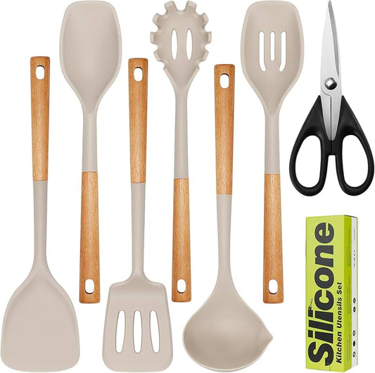 Natural Teak Kitchen Utensil Set with Holder, 10 Pieces