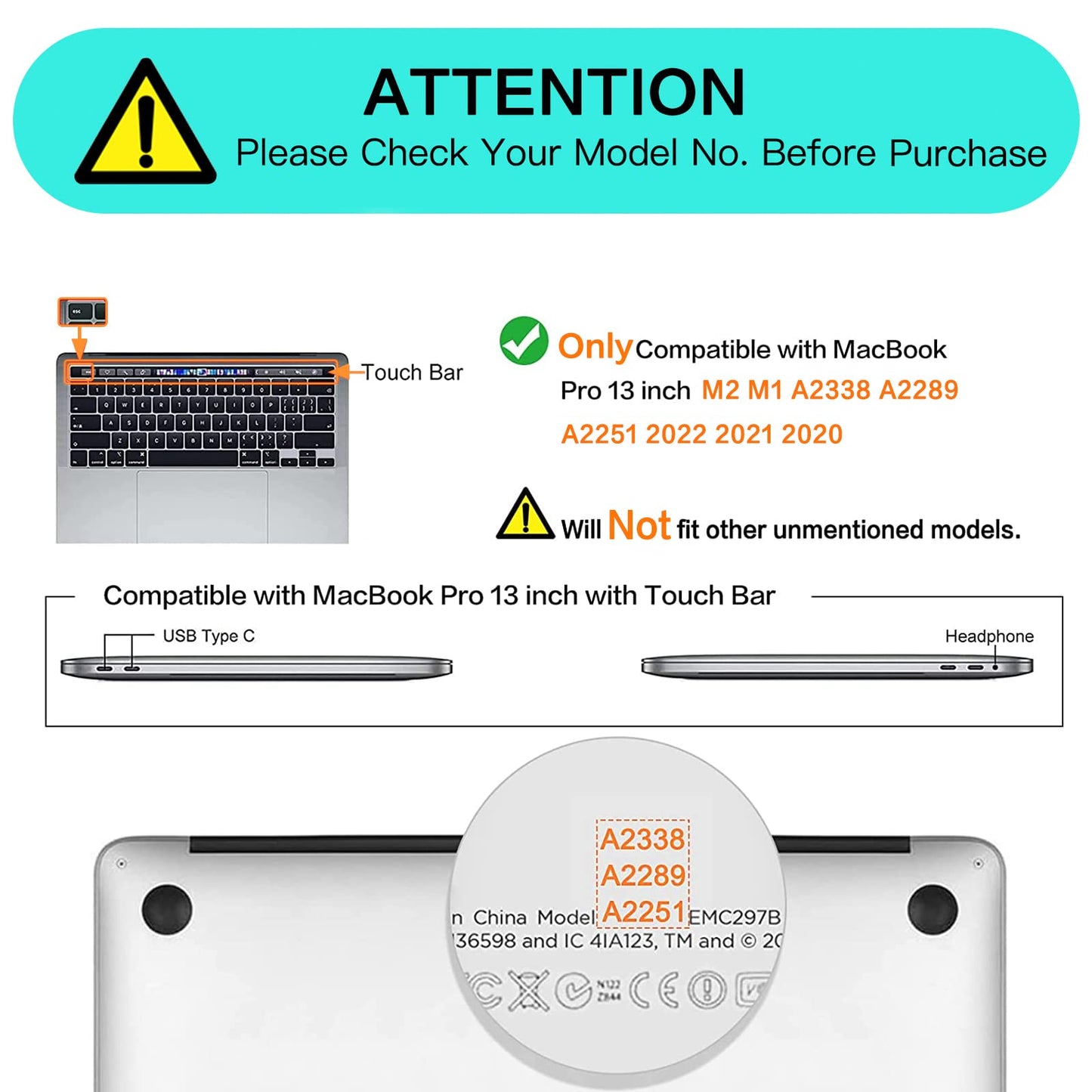 Compatible with MacBook Pro 13 inch Case M2 2022 2021 2020 A2338 M1 A2289 A2251 with Touch Bar Touch ID, Heavy Duty Plastic Hard Shell Case with TPU Bumper & Keyboard Cover, Black