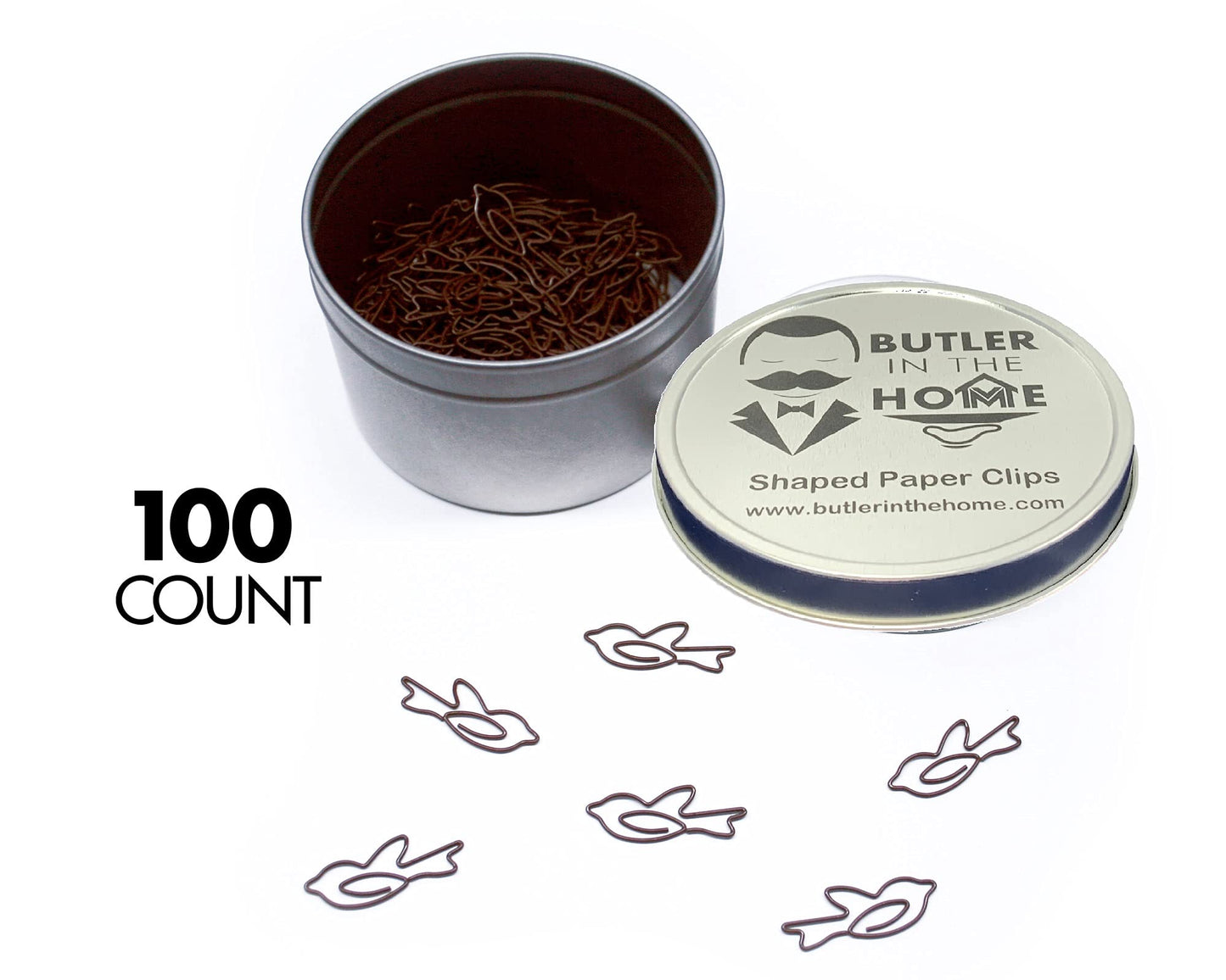 Bird-Shaped Paper Clips in Tin, 100 Count