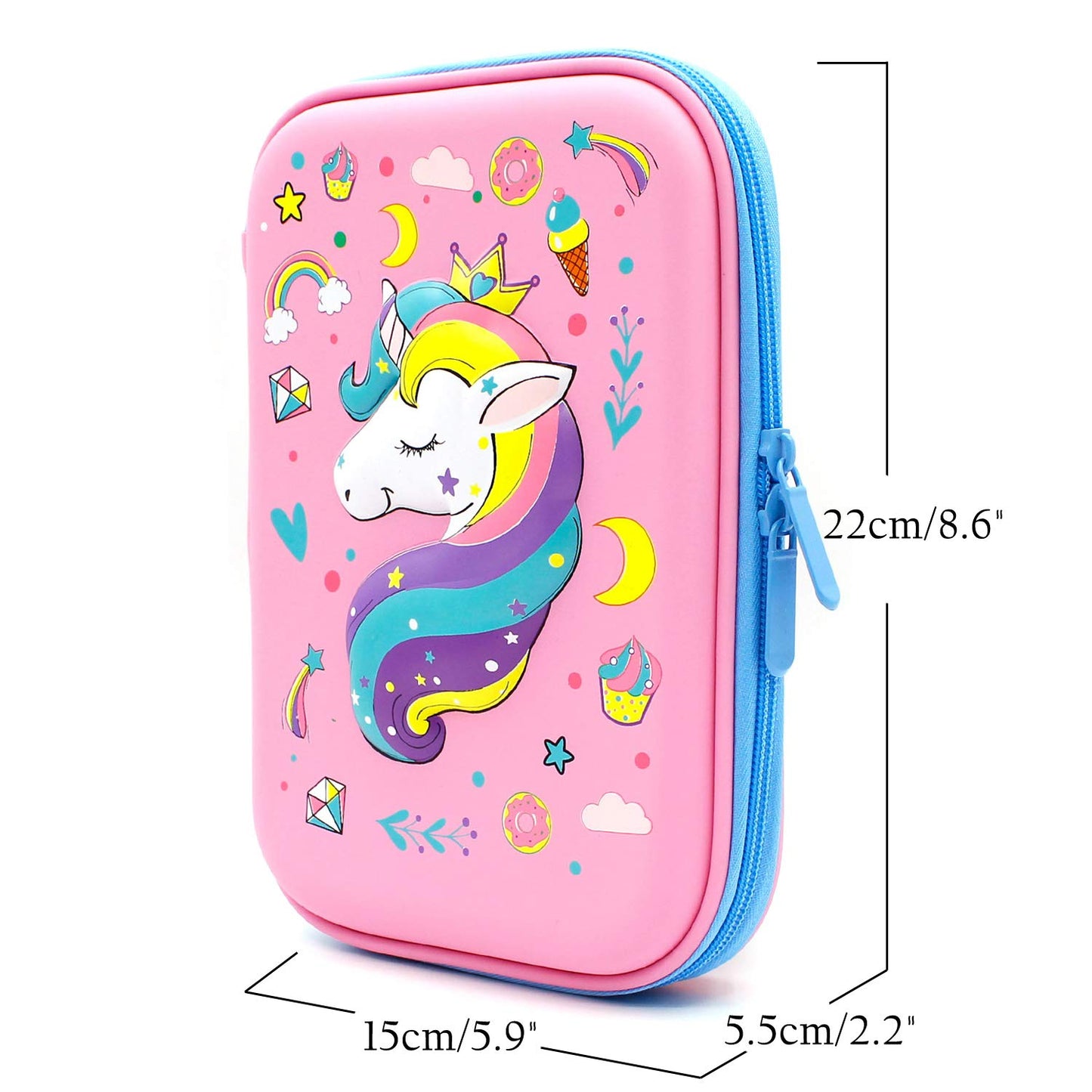 Crown Unicorn Pencil Case for Girls, Light Pink