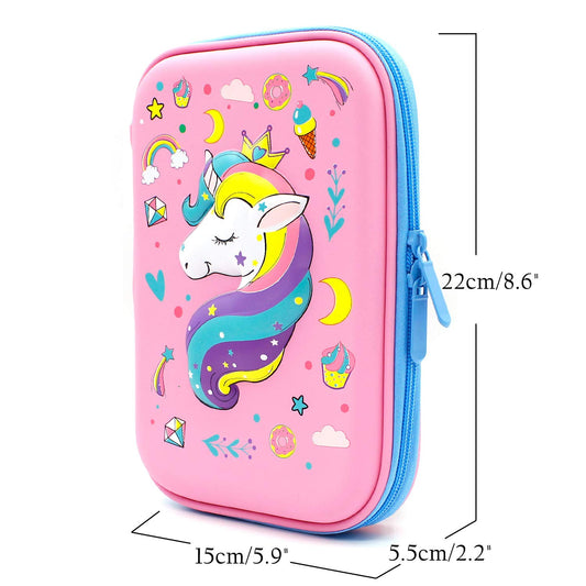 Crown Unicorn Pencil Case for Girls, Light Pink