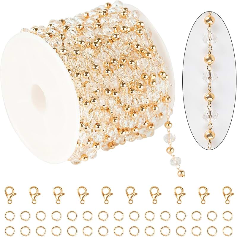 16.4 Feet Gold Plated Brass Beaded Necklace Chain