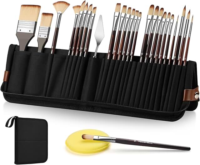 26-Piece Paint Brush Set for Watercolor and Acrylics