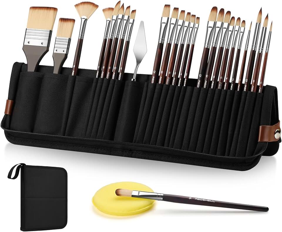 26-Piece Paint Brush Set for Watercolor and Acrylics
