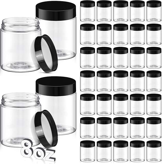 40 Pack Clear 8 oz Plastic Storage Jars with Lids