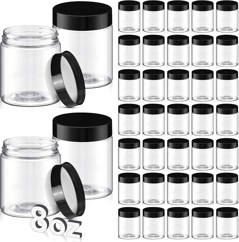 40 Pack Clear 8 oz Plastic Storage Jars with Lids