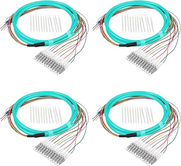 Set of four 1.2m multimode fiber optic pigtails with 12 strands