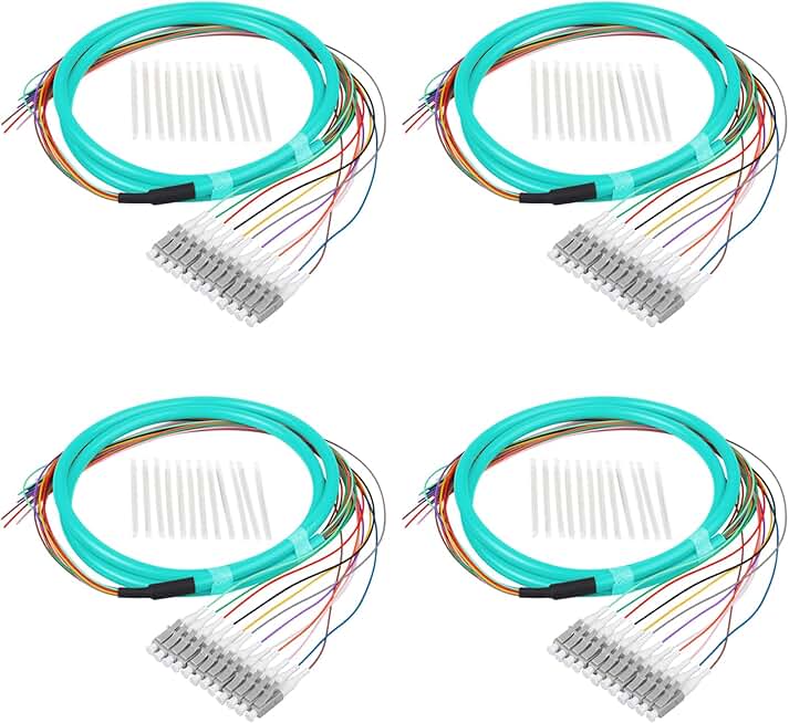 Set of four 1.2m multimode fiber optic pigtails with 12 strands