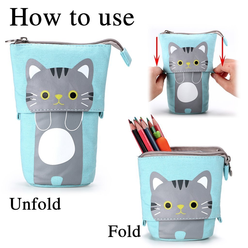 Blue telescopic pencil pouch with zipper closure