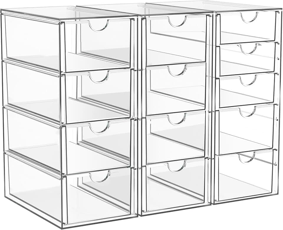 Acrylic Makeup and Office Organizer, 13 Drawers, 3 Pack