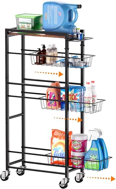 Slim 4-Tier Rolling Storage Cart with Pull-Out Baskets