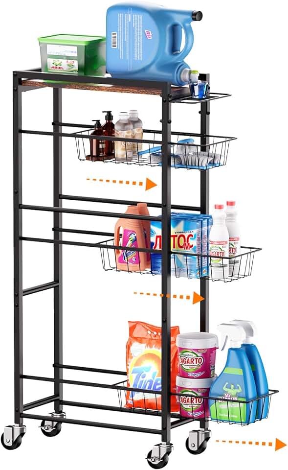 Slim 4-Tier Rolling Storage Cart with Pull-Out Baskets