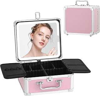 Pink Lighted Mirror Makeup Train Case