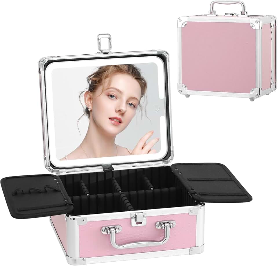 Pink Lighted Mirror Makeup Train Case