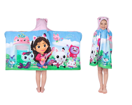 DreamWorks Gabby's Dollhouse Bath/Pool/Beach Soft Cotton Terry Hooded Towel Wrap, 24 in x 50 in, By Kids