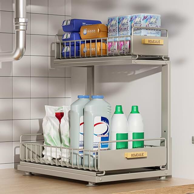 Adjustable Two-Tier Under Sink Storage Shelf