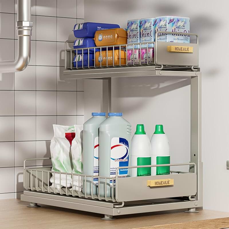Adjustable Two-Tier Under Sink Storage Shelf