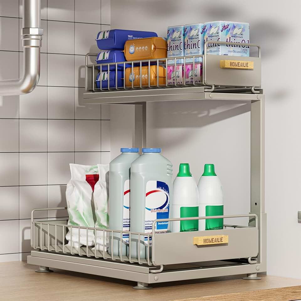 Adjustable Two-Tier Under Sink Storage Shelf